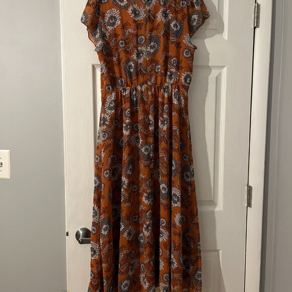 Madewell Sheer-Sleeve Button-Front Floral Midi Dress Size 8 NWT - Picture 3 of 6